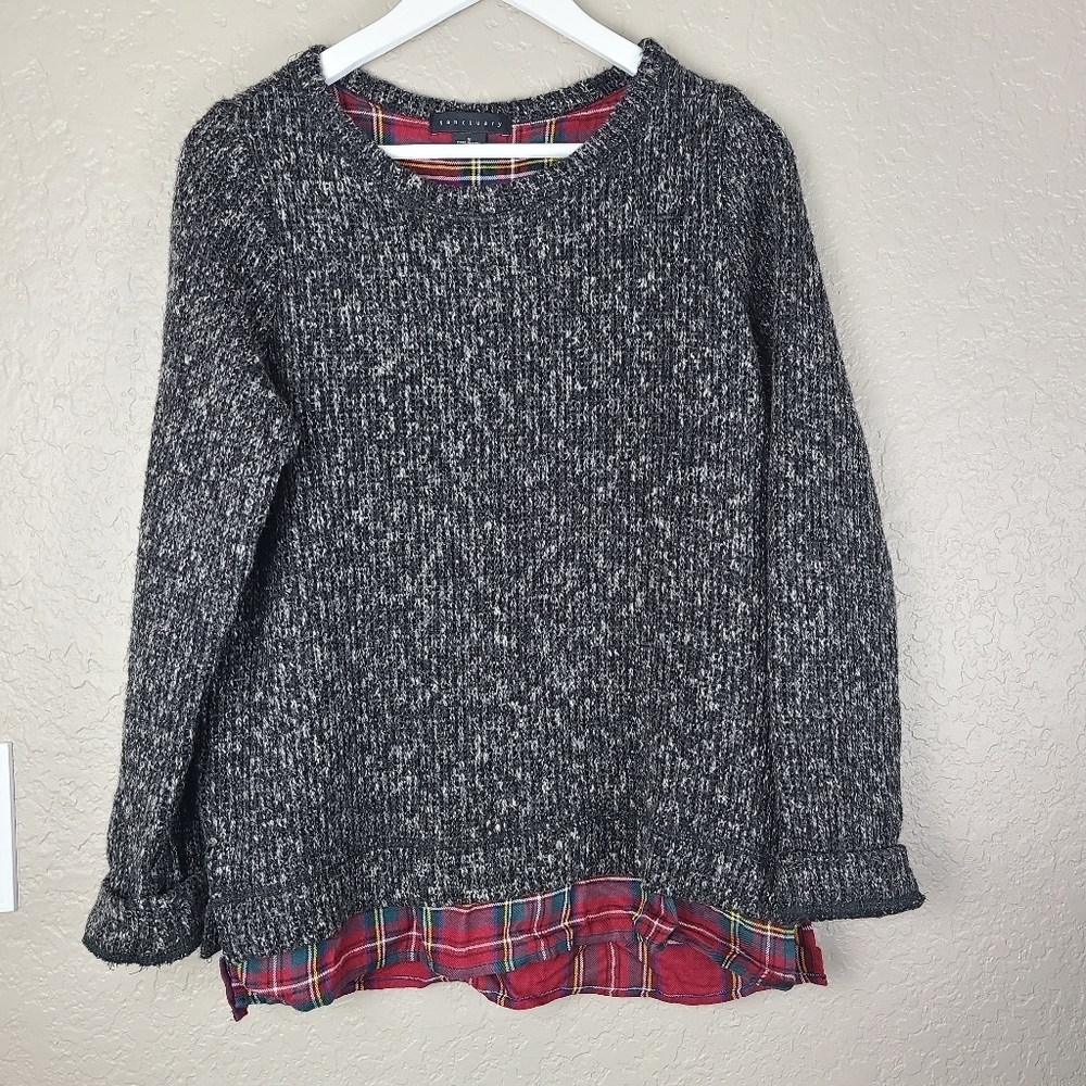 Sanctuary Knit Sweater with Plaid Shirt tail